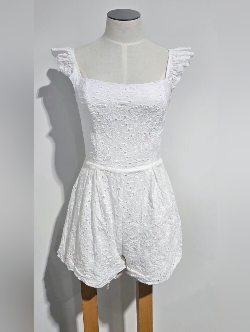 Altar'd State White Eyelet Ruffle Strap Romper